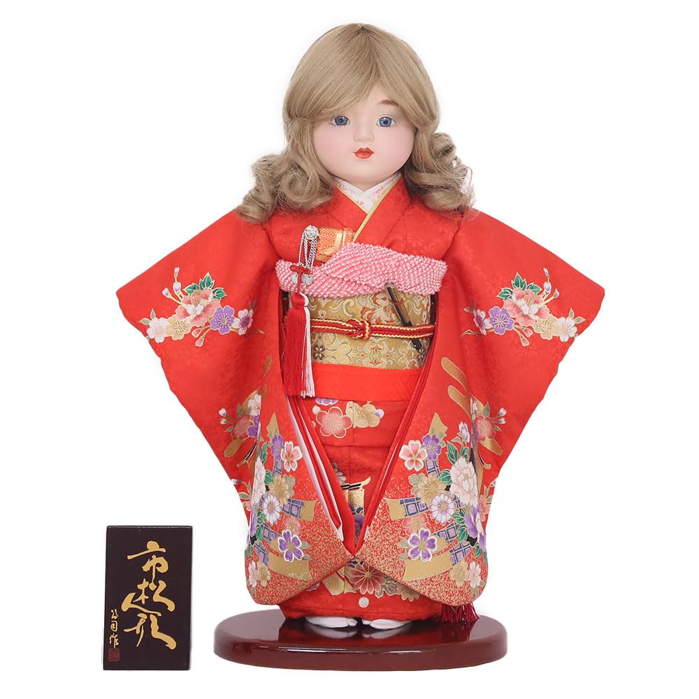 Amazon | 市松人形 齊藤公司作 13号 金彩友禅 13d-73a-blue 雛人形